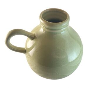 Light Jade Green Crackle Glaze Ball Jug Pitcher Vase 7.5” Ceramic Handle